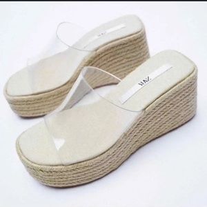 Zara Jute & Vinyl Platform Sandals, Sz 38 (US 7.5) NWOT